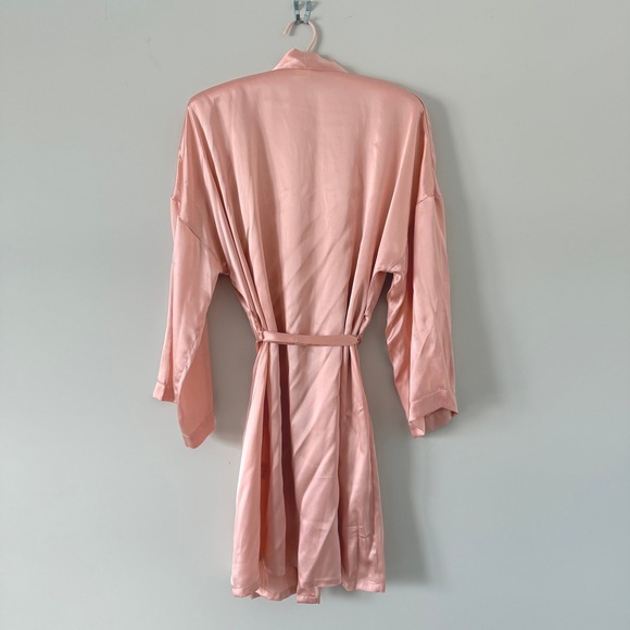 Silksilky Peach 100% Silk Robe Short Kimono Wrap Women's LG  Loungewear Bridal - Picture 2 of 13